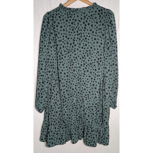A Beautiful Soul Womens Spotted Animal Print Dress Sz 1X 14-16 green Loose Flowy - Picture 4 of 5